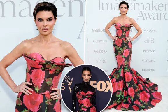 Lisa Rinna dazzles in dramatic rose-print gown previously worn by Kendall Jenner