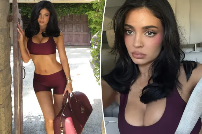 Kylie Jenner styles her sports bra and bike shorts with a $3,600 bag